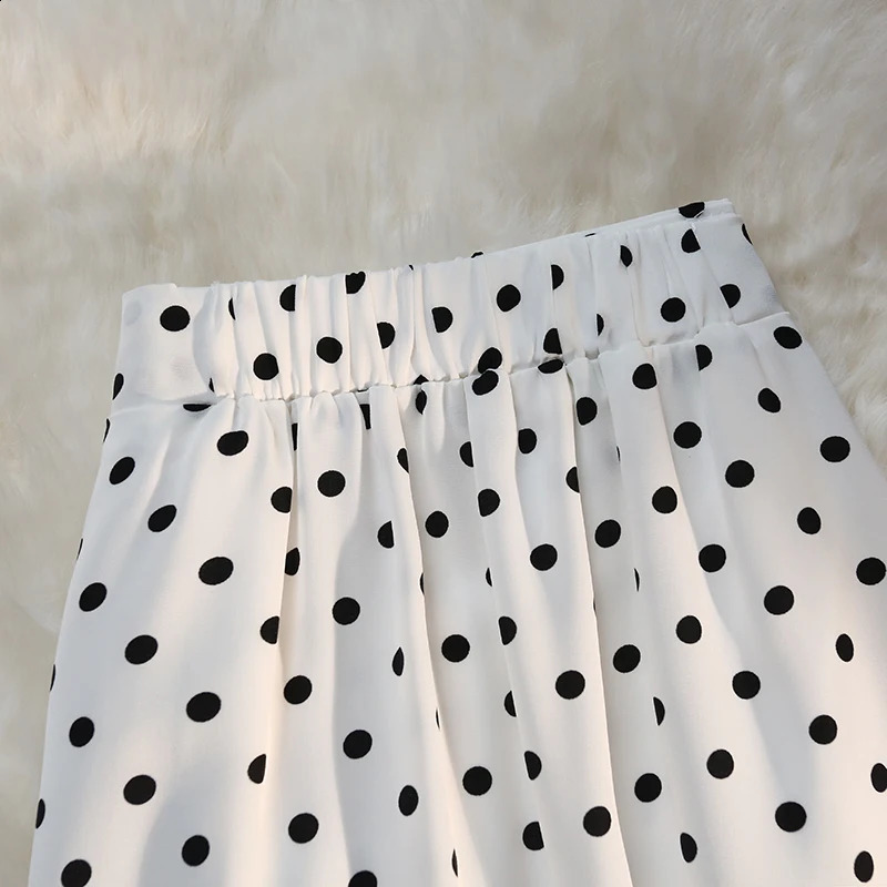 High Waist Skirts Women Side Slit Pleated Medium Long Wave Point Chiffon Skirt Female Summer Hip Wrap Skirt 240823