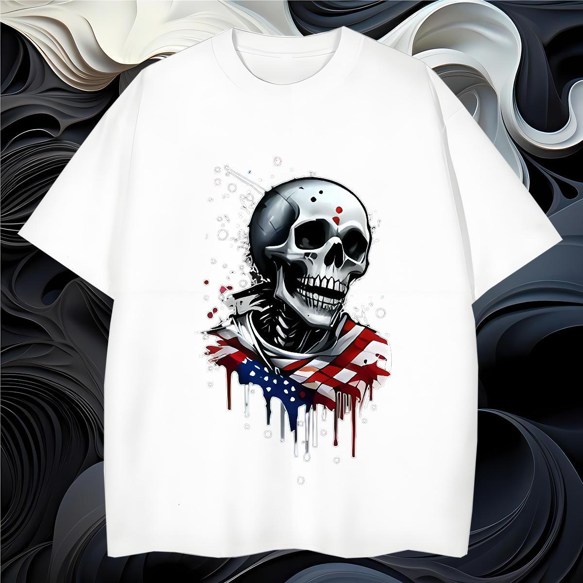 High Quality T shirt 230g Pure Cotton skull Daily Wear DIY Logo Oversized Round Neck Short Sleeve Men Tshirts Brand Tees Shirts