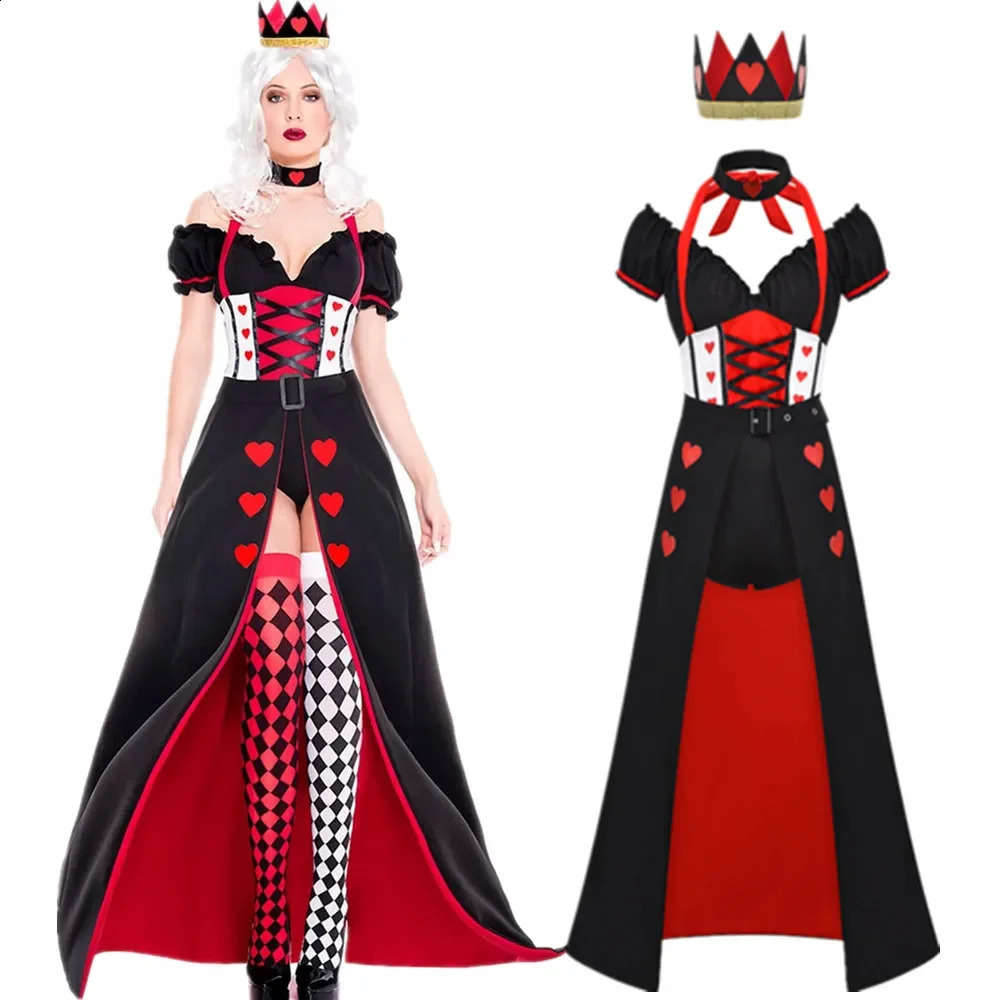 SXXL Adult Poker Queen Costume with Socks Set Role Playing Female Purim Halloween Carnival Party Fantasia Dress Up w240824