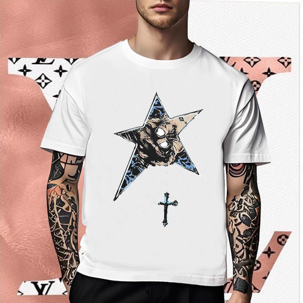 Brand T-Shirts for Men 230g Pure Cotton The Cross Hip Hop Street Black White O Neck Short Sleeves Men Tops Tees Classic Polos