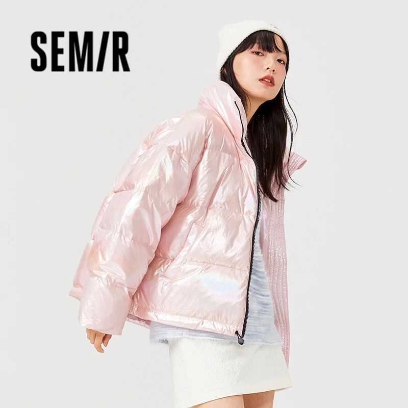 Women's Down Parkas Semir Down Jacket Women White Duck Down Colorful 2023 Winter New Contrasted Color Stand Collar Loose All-Match Bread Jacket Y