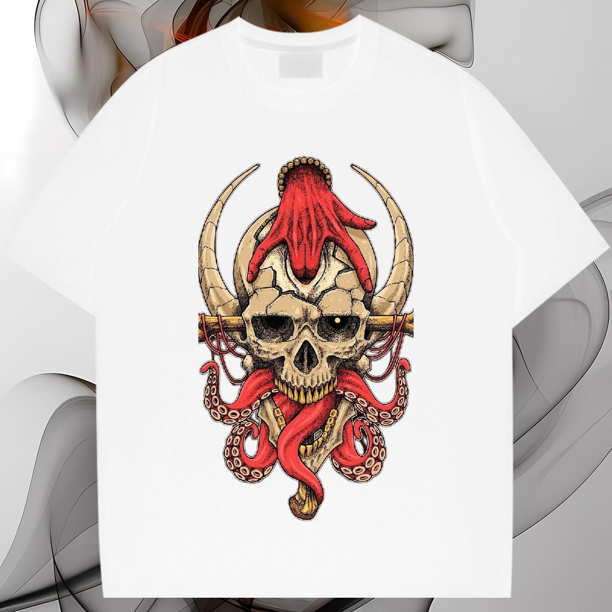 Unisex T Shirt For Man 230g Pure Cotton skull High Street Hip Hop Anime Breathable Short Sleeve Men Tshirts Stylist Top Tees