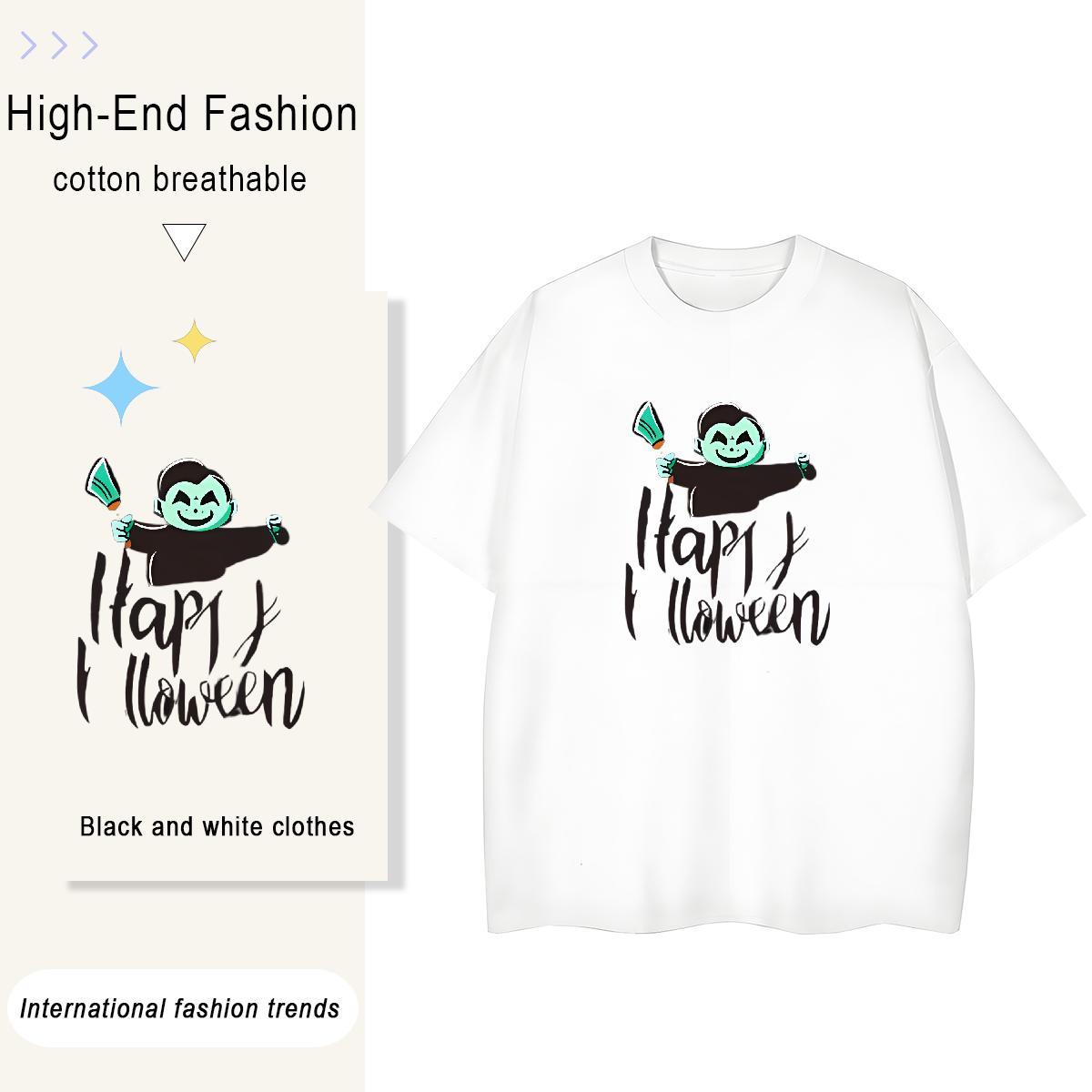 Fashion New Men Tops Tees halloween Hip Hop 230g Pure Cotton Clothes O-Neck Short Sleeve Loose Fit T Shirt For Man DIY Printed