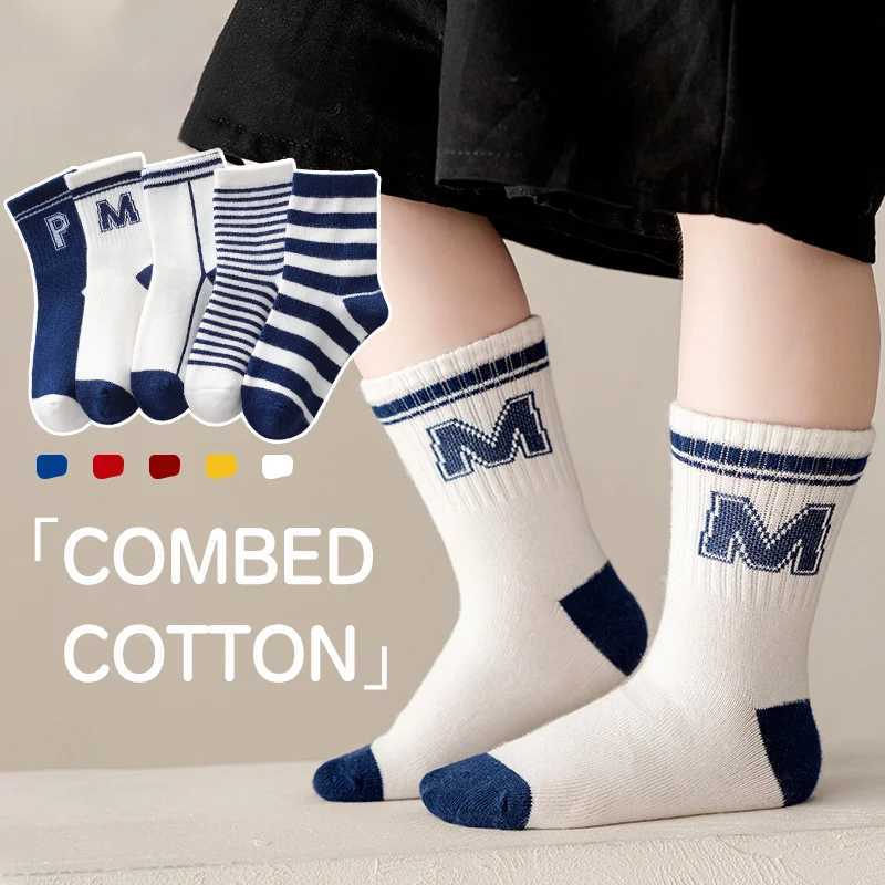 5 Pairs Kids Socks Spring Autumn Newborn Baby Boy Cotton Socks College Style Fadeless Soft Childrens Sports Socks 0-14Years CL240824