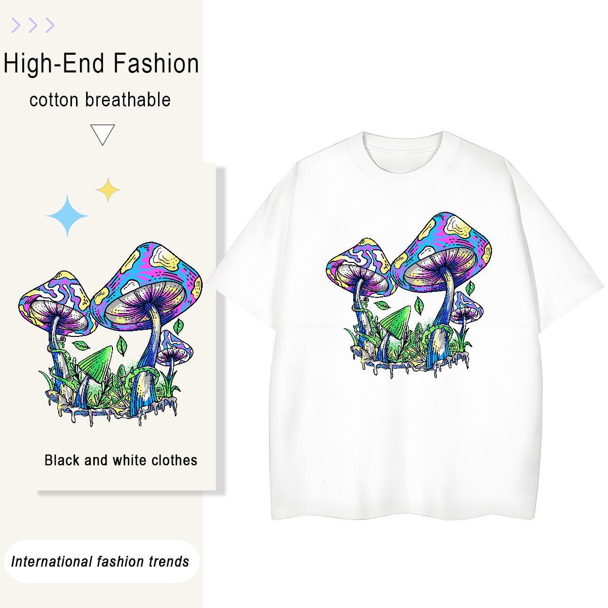 Casual New Tshirt for Man Woman mushroom Hip Hop Street 100% Cotton 230g Tshirts O Neck Short Sleeves Brand Mens T Shirts White Plus Size