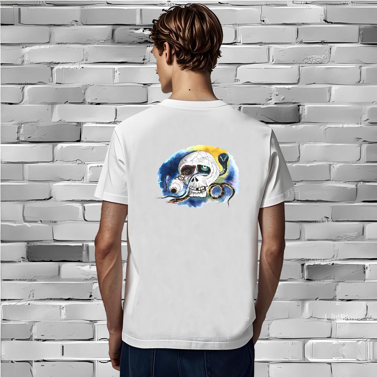 Comfortable Men T Shirts 230g Cotton skull High Street Hip Hop Custom Printed Round Neck Short Sleeve Men Tops Tees DIY Tops Shirt