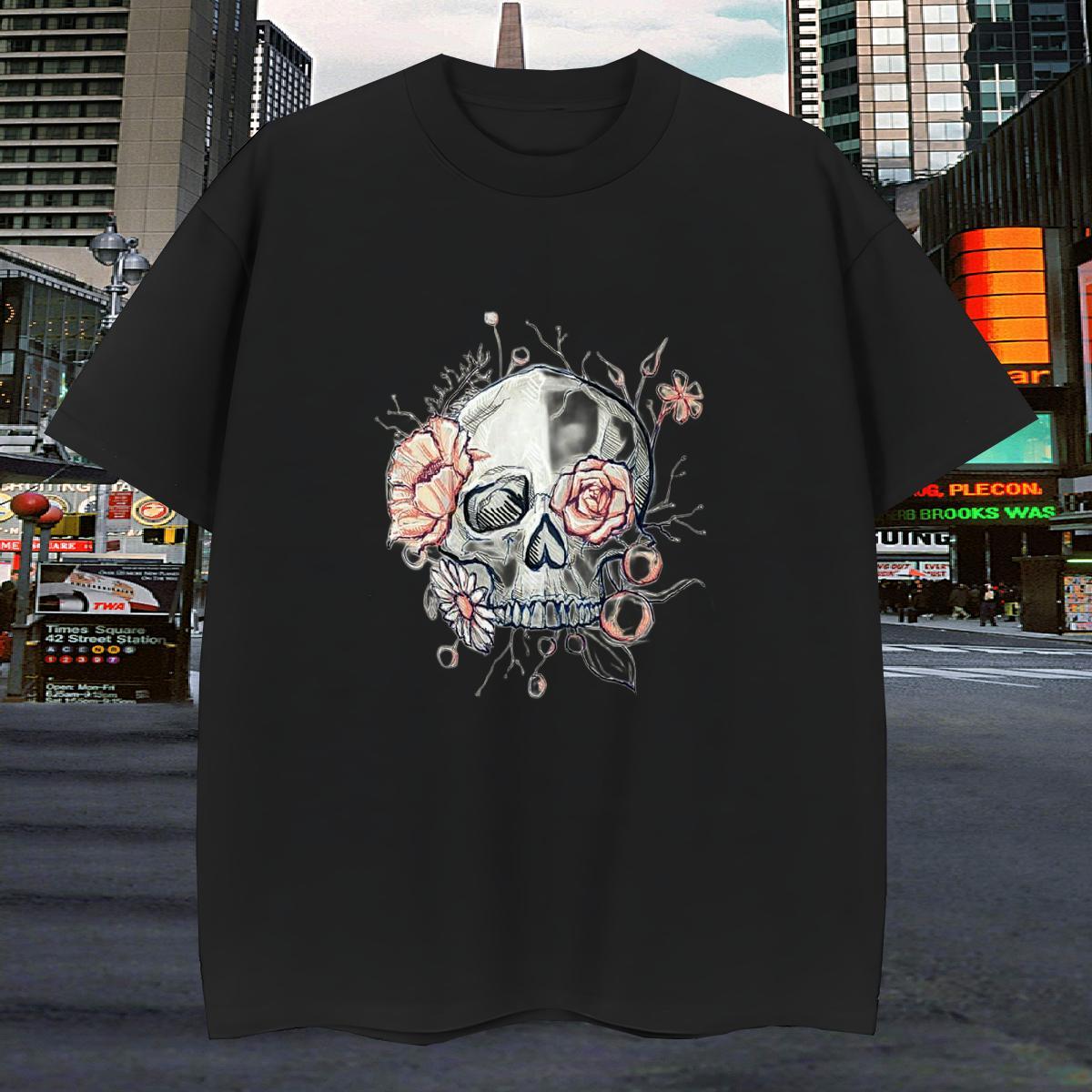Soft T Shirt For Man 230g Pure Cotton skull Street Casual Anime Print Crew Neck Breathable Men Tshirts Free Shipping Clothes