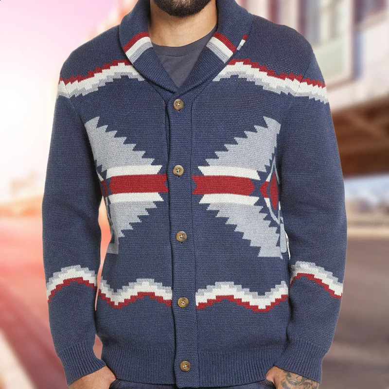Mens fashion sweater autumn and winter jacquard knitted long sleeved cardigan woolen top 240824