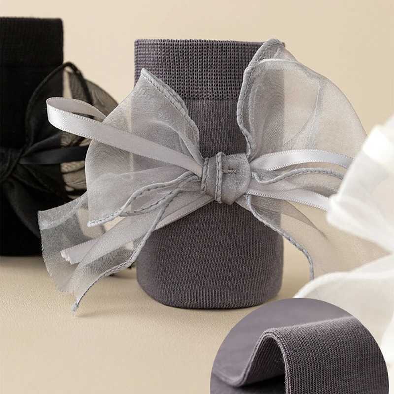 Ribbon Big Bow Knee High Socks For Kids Solid Color Cotton Long Socks Sweet Girls Stockings CL240824