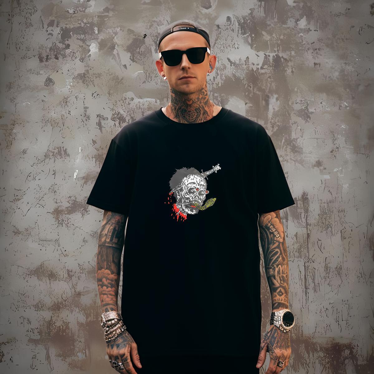 Soft Men T Shirts 100% Cotton 230g skull Street wear Hip Hop Custom Print Oversized Breathable Short Sleeve Men Tops Tees Fashion Designer Clothings