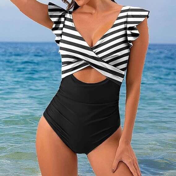 New with ruffled edges and hollowed out one-piece for women, bikini swimsuit