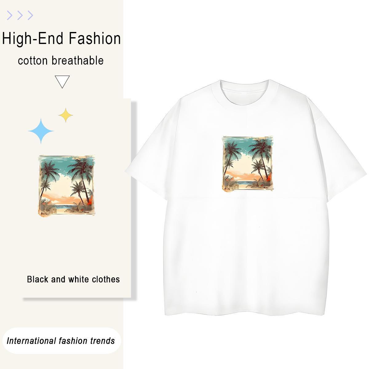 Free Shipping Men Tees sun Beach 230g Pure Cotton Clothes Round Neck Short Sleeve High Quality Man T Shirts Plus Size Cartoon