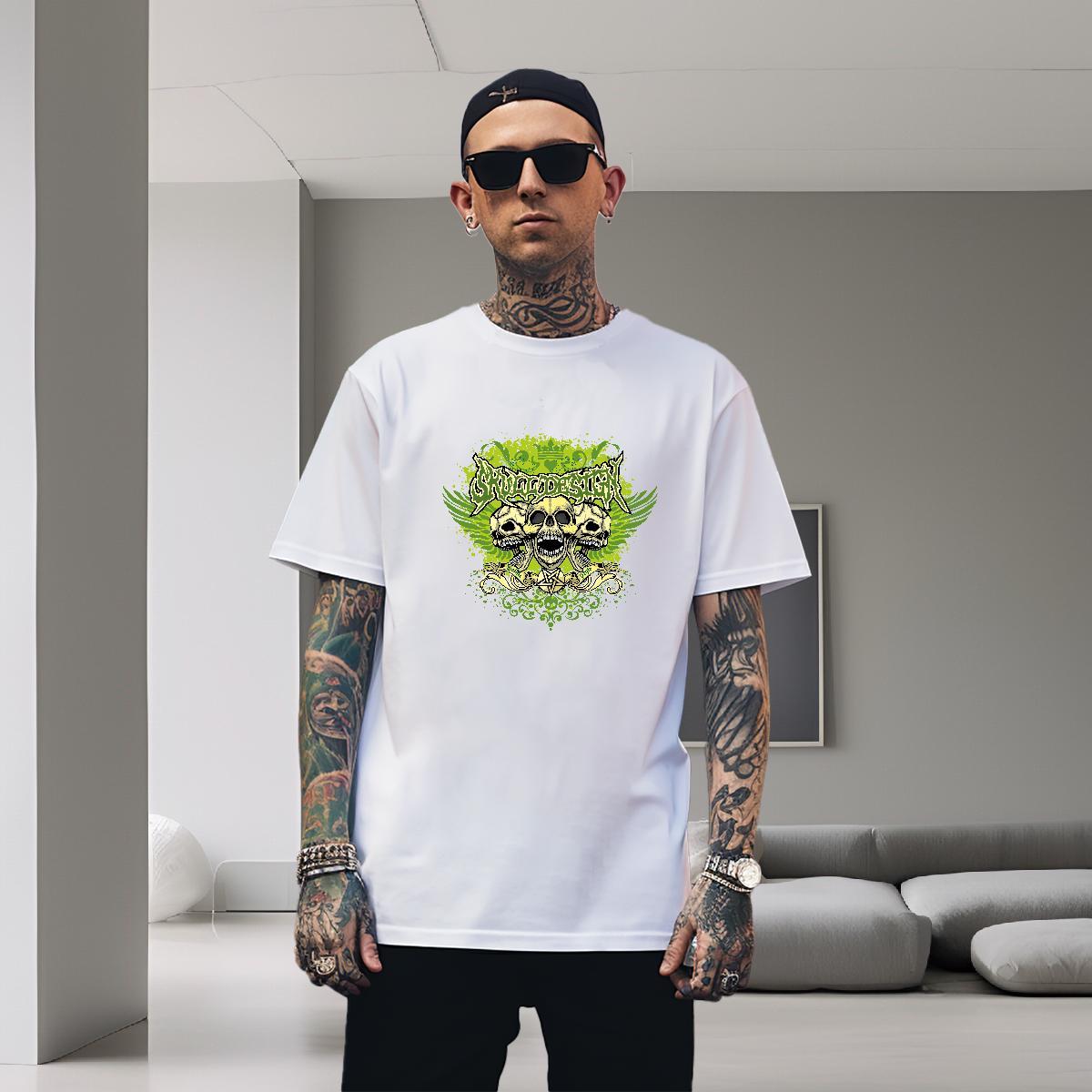 Free Shipping Mens T Shirts 230g Pure Cotton skull Spring Summer Customized Print Crew Neck Men Tees New Arrival Clothings