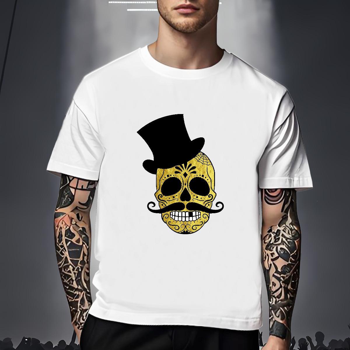 Free Shipping Man T Shirts 230g 100% Cotton skull Street Casual Cartoon Printing L-4XL O Neck Short Sleeves Men Tops Tees Wholesale Tee Shirt