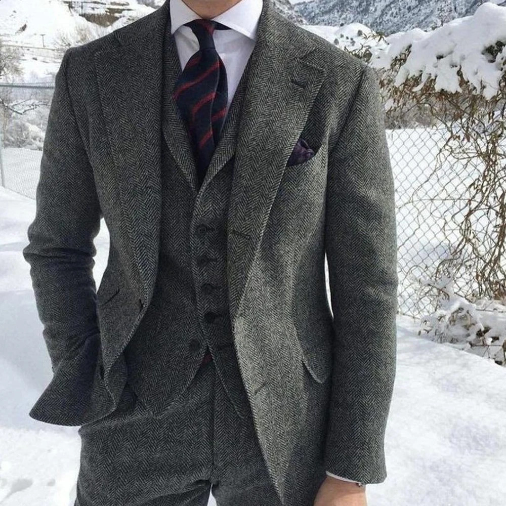 Mens Full Set Mens Herringbone Suit Clothing Wedding Dress Highquality Casual