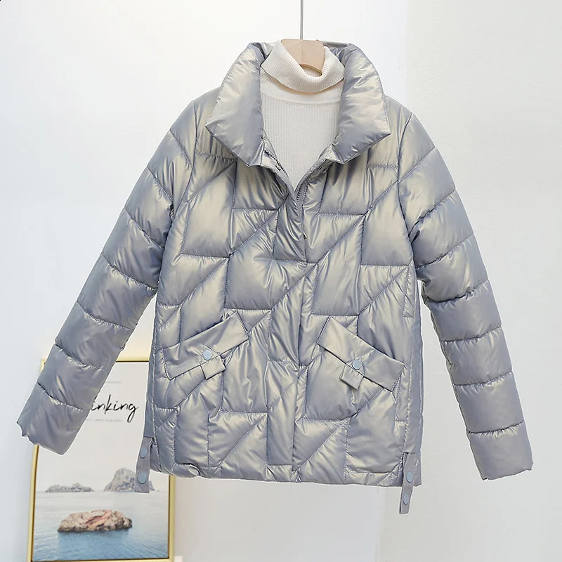 Womens jacket winter Parkas womens glossy down cotton stand collar casual warm Parka short 240823