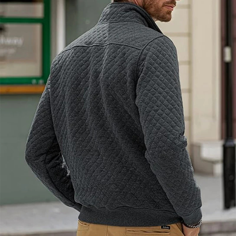 Casual plain sports shirt mens retro stand up collar button long sleeved zipper autumn fashion patch work loose polo 240823