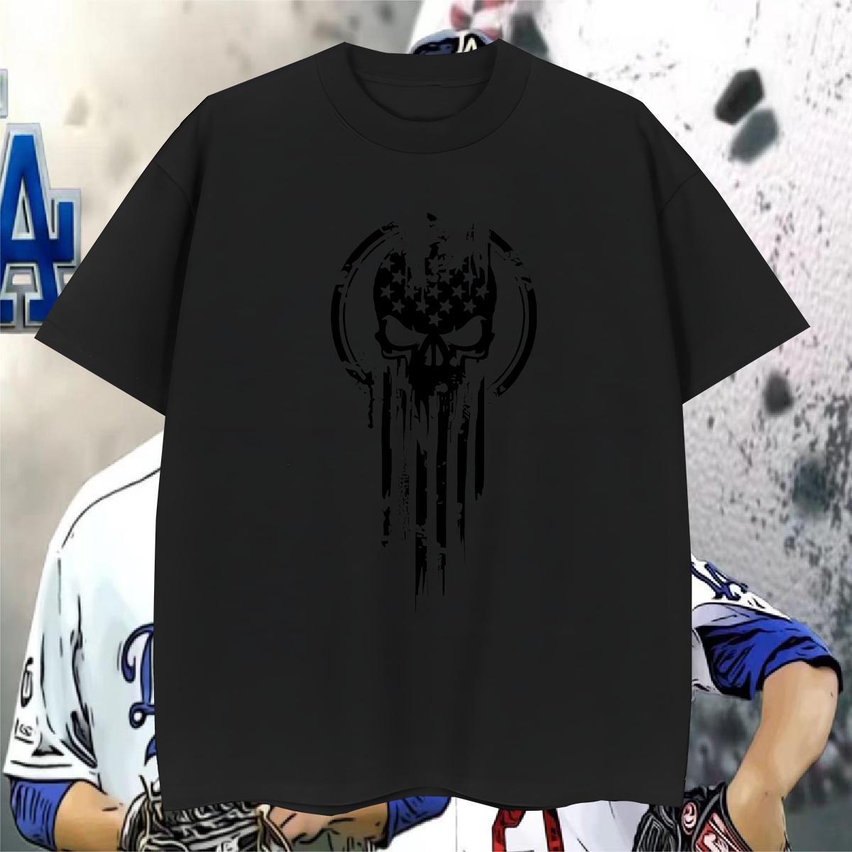 Popular Men T Shirts 230g Cotton skull Anime Printing Street Graphic Breathable Short Sleeve Tshirt for Man Woman DIY Wear