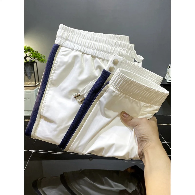White silk thin casual pants mens summer slim fit fast drying sports transparent loose tapered cut 240823