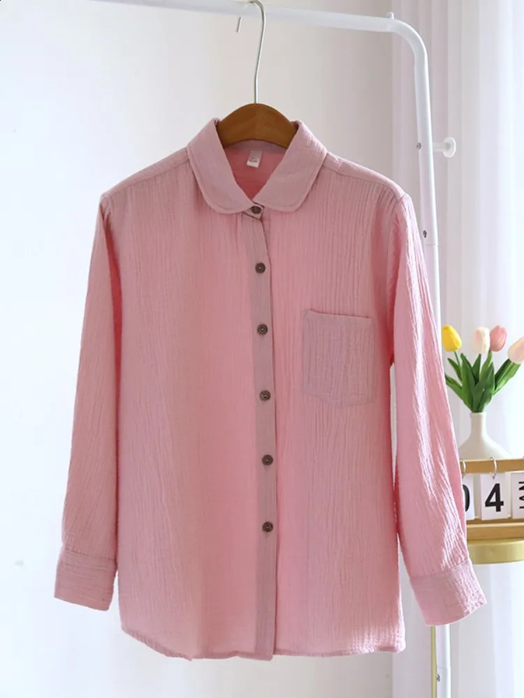 Retro 100 Cotton Shirt Blouses For Women Fashion Casual Turn Down Collar Long Sleeve Top Blusas Mujer Gratis 240823