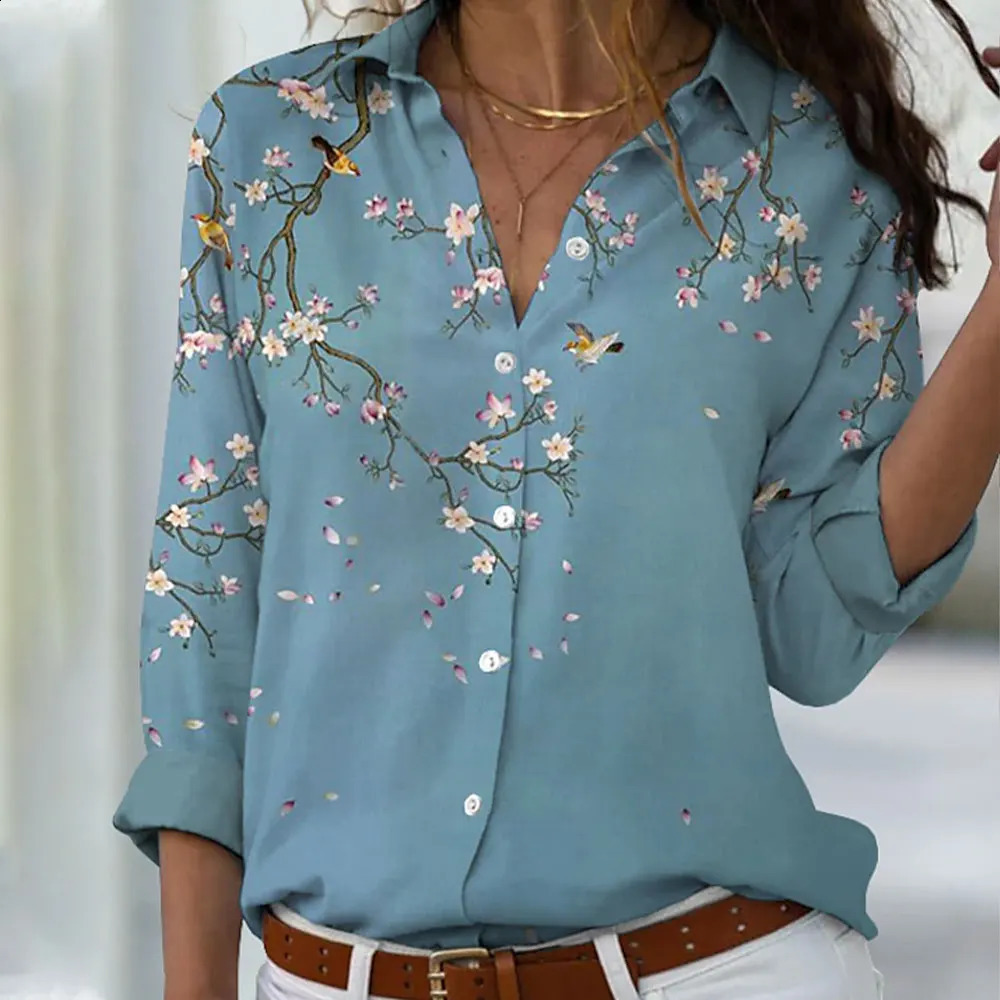 Womens Fashion 3D Polka Dot Printed Button Long-Sleeved Shirt Single Breasted Shirts Spring Summer Womens Blouses 240823