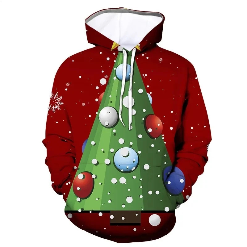 Christmas tree Xmas Santa Snowman Claus Hoodie Men Autumn Winter 3D Print Pullover Sweatshirt Plus Size Streetwear Clothing 240823