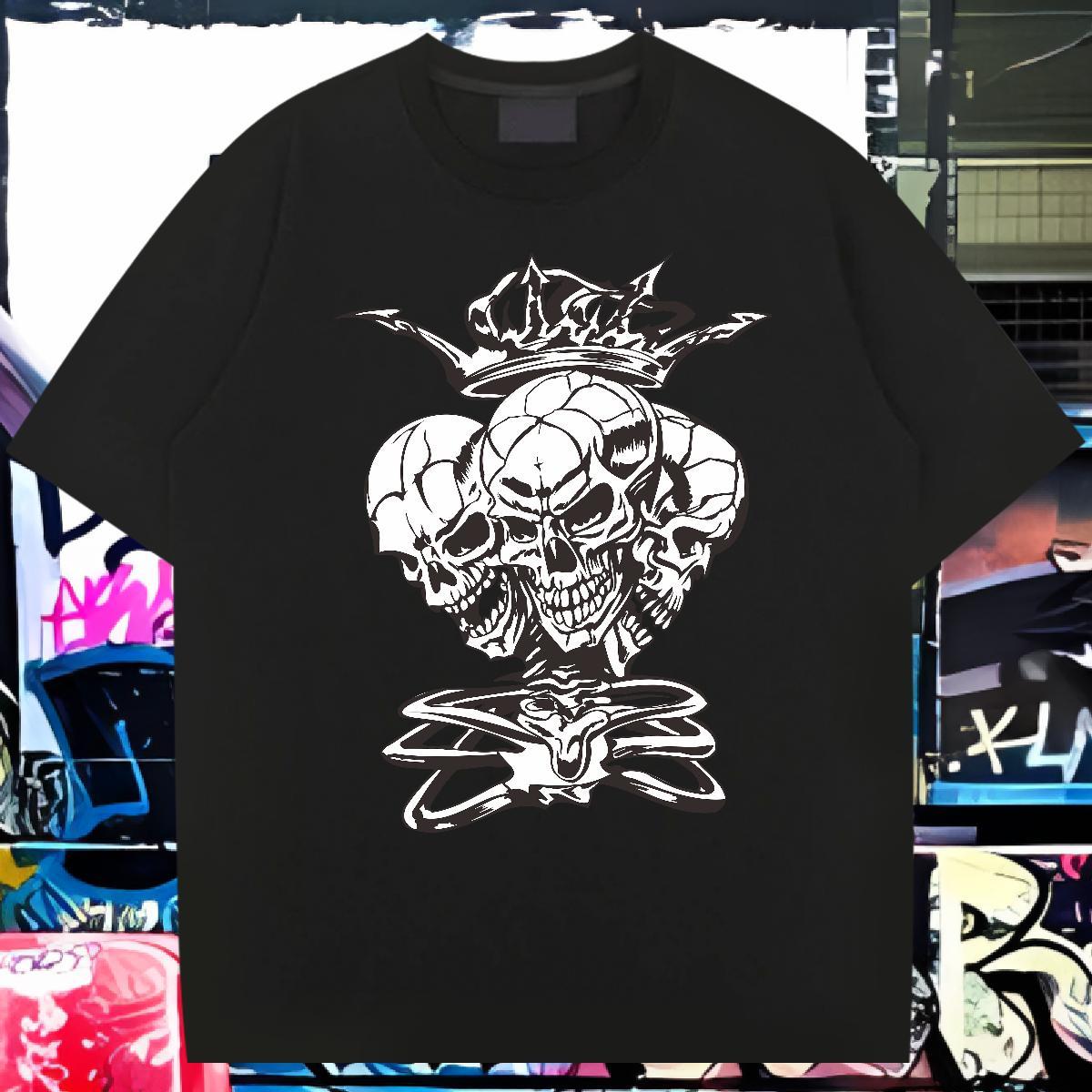 Soft T-Shirts 230g Cotton skull Casual Beach Oversized Breathable Crew Neck Tshirts Fashion Casual Tops Tees