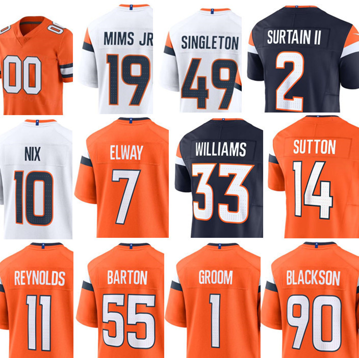 Broncos Jersey Elway Terrell Davis Peyton Manning Bo Nix Patrick Surtain II Courtland Sutton Javonte Williams Josh Reynolds Cody Barton Marvin Mims Jr. Football