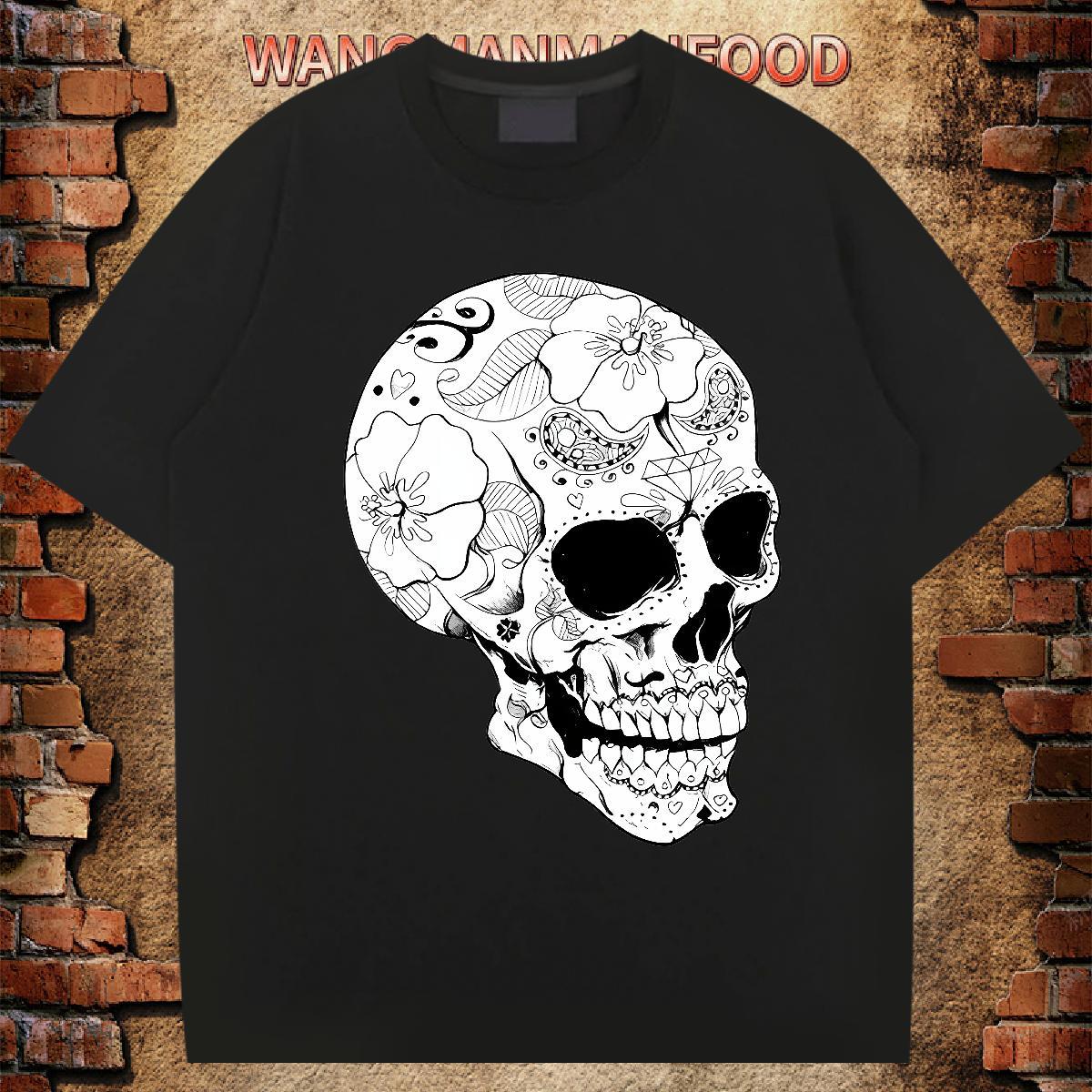 Wholesale T Shirts Men 230g 100% Cotton skull Street Casual White Plus Size Breathable Men Tops Tees Fashion Design Clothes