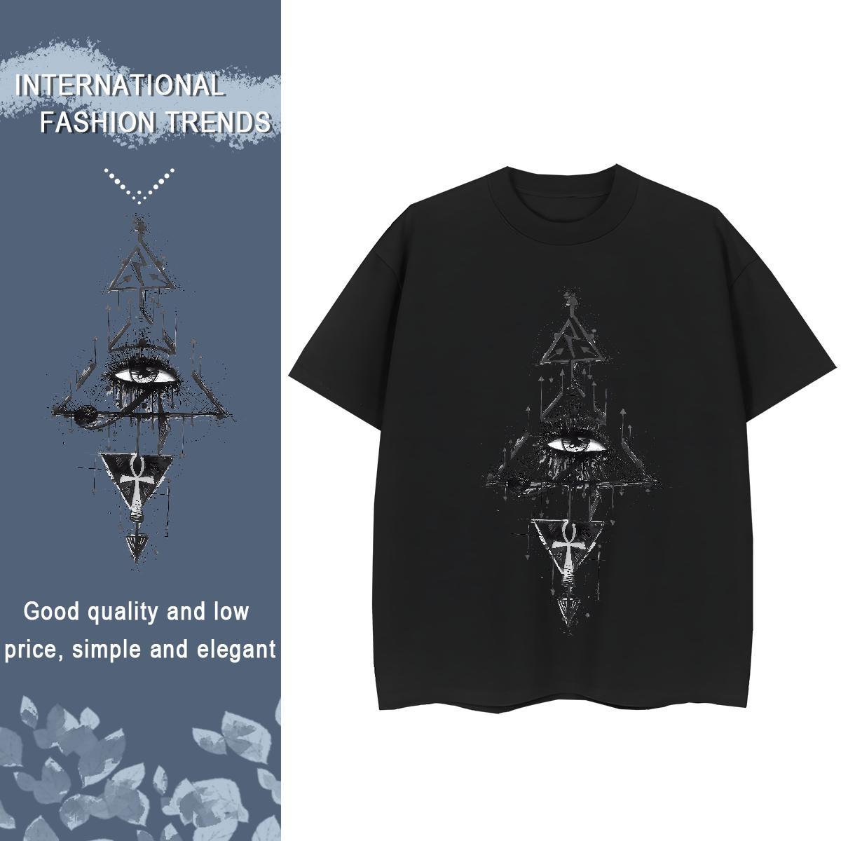 Loose Fit T-Shirts for Men 230g Pure Cotton eye of the devil Hip Hop Street Graphic Round Neck Short Sleeve Men Clothes T-Shirt Wholesale Tops Tees