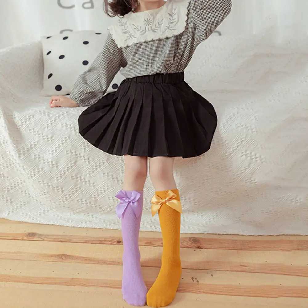 Baby Long Tube Socks Children Cotton Sock For Girls Knee High Sock Big Bows Kids Floor Socks 6-10Years CL240824