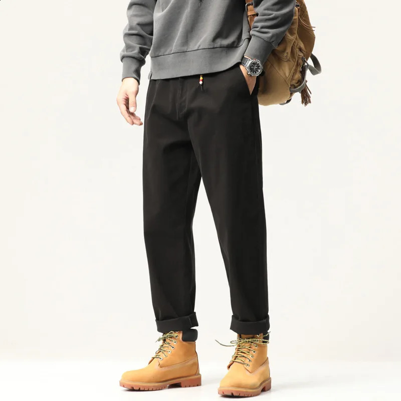 Spring and Autumn Mens Solid Color Casual American Work Pants Cotton Loose Straight Leg Wide 240823