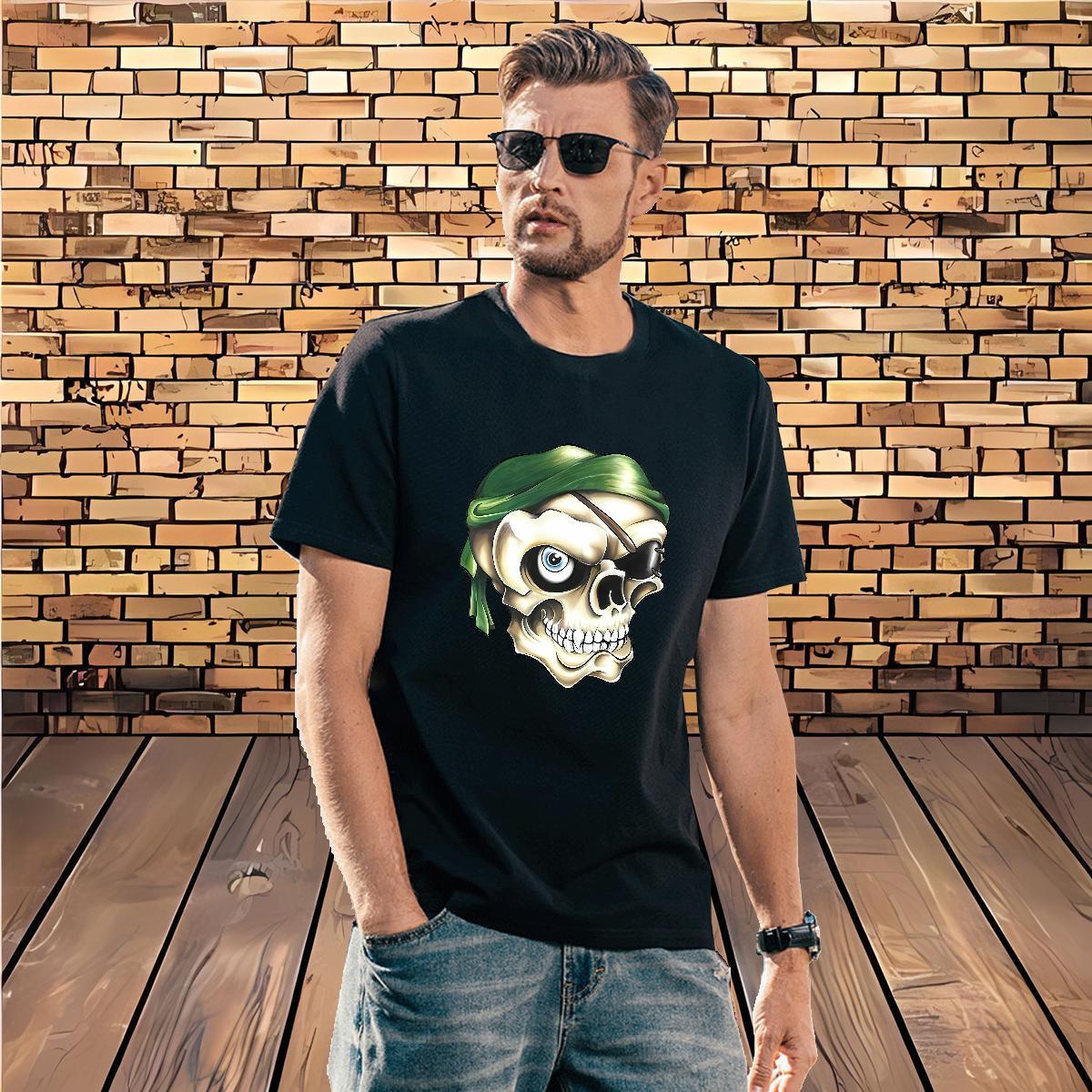 Classic Man T Shirts 230g Pure Cotton skull Street Plus Size Cartoon Breathable Crew Neck Men Clothes T-Shirt 2024 New Tees Shirts