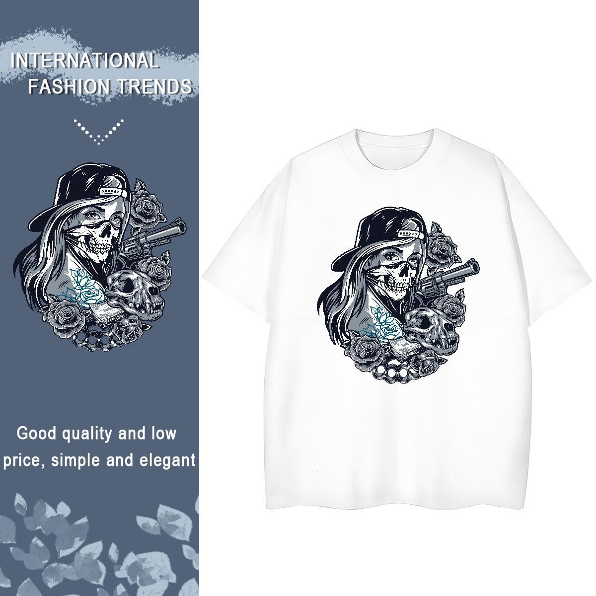 Cool Design Man T Shirts 230g Pure Cotton skull Street Casual Oversized 4XL Short Sleeve O-Neck Men Tshirts Fashion Designer Wear