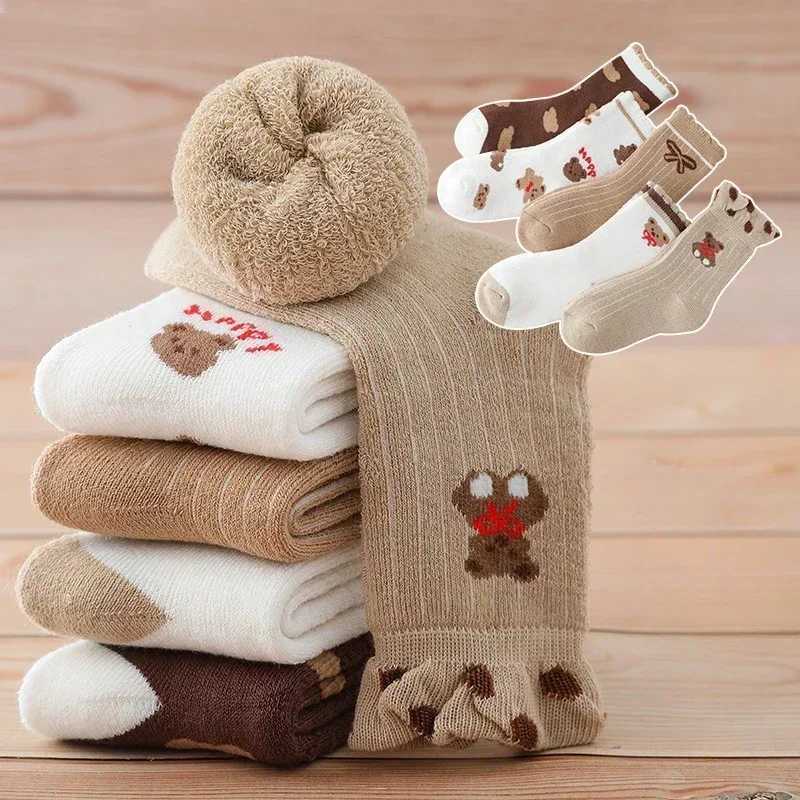 5 Pairs Warm Plush Kids Socks Autumn And Winter Plush Thicken Toddler Boys Girls Cotton Socks 1 to 12 Years Children Socks CL240824