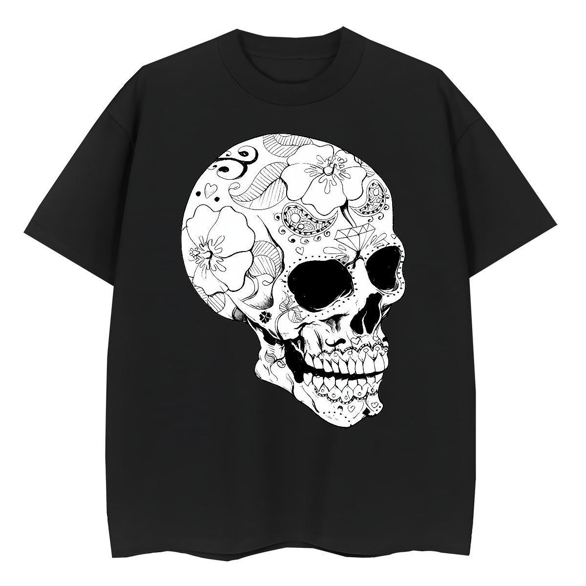 Popular Men T Shirts 230g Pure Cotton skull Sports Casual Custom Cartoon O Neck Short Sleeves Tshirt for Man Woman New Designer Tops Tees