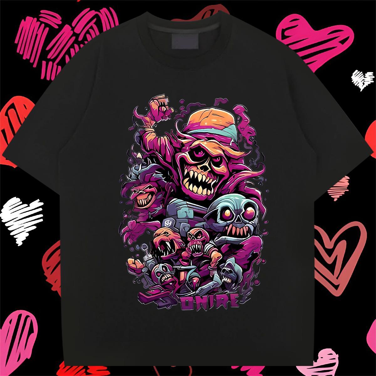 Loose T shirt 100% Cotton 230g skull Street Cartoon Print Breathable Crew Neck Couples T Shirts Designer Fashion Wear