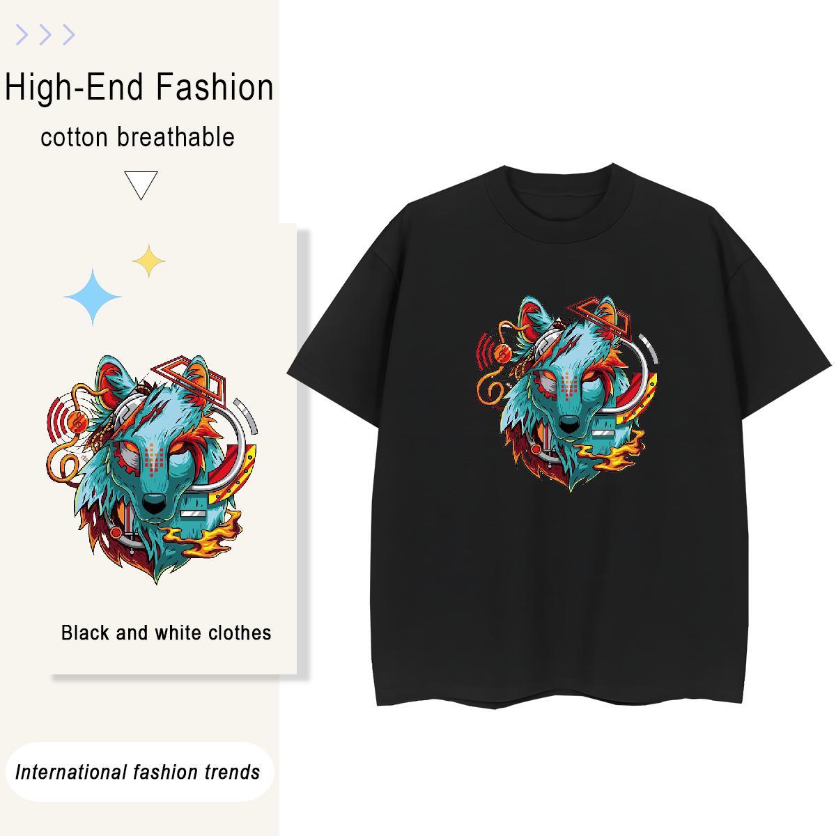 Customized Men Tshirts wolf Home Outdoor 230g Pure Cotton Clothes Breathable Short Sleeve TOP Quality T Shirt For Man DIY Anime