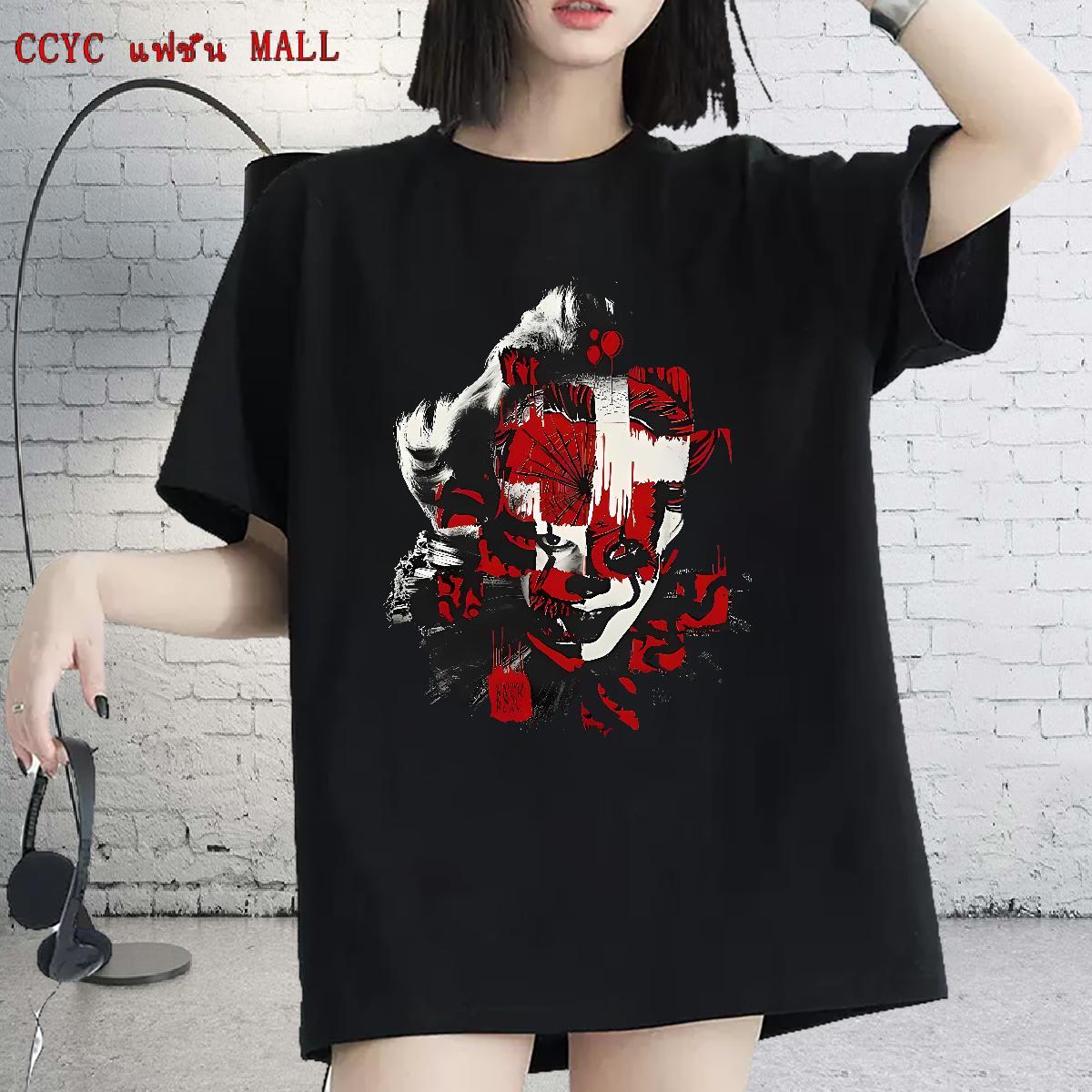 Loose fit Women Tshirts 100% Cotton 230g scary Hip Hop Womens T Shirts Breathable Soft Anime Oversized Tees Shirts