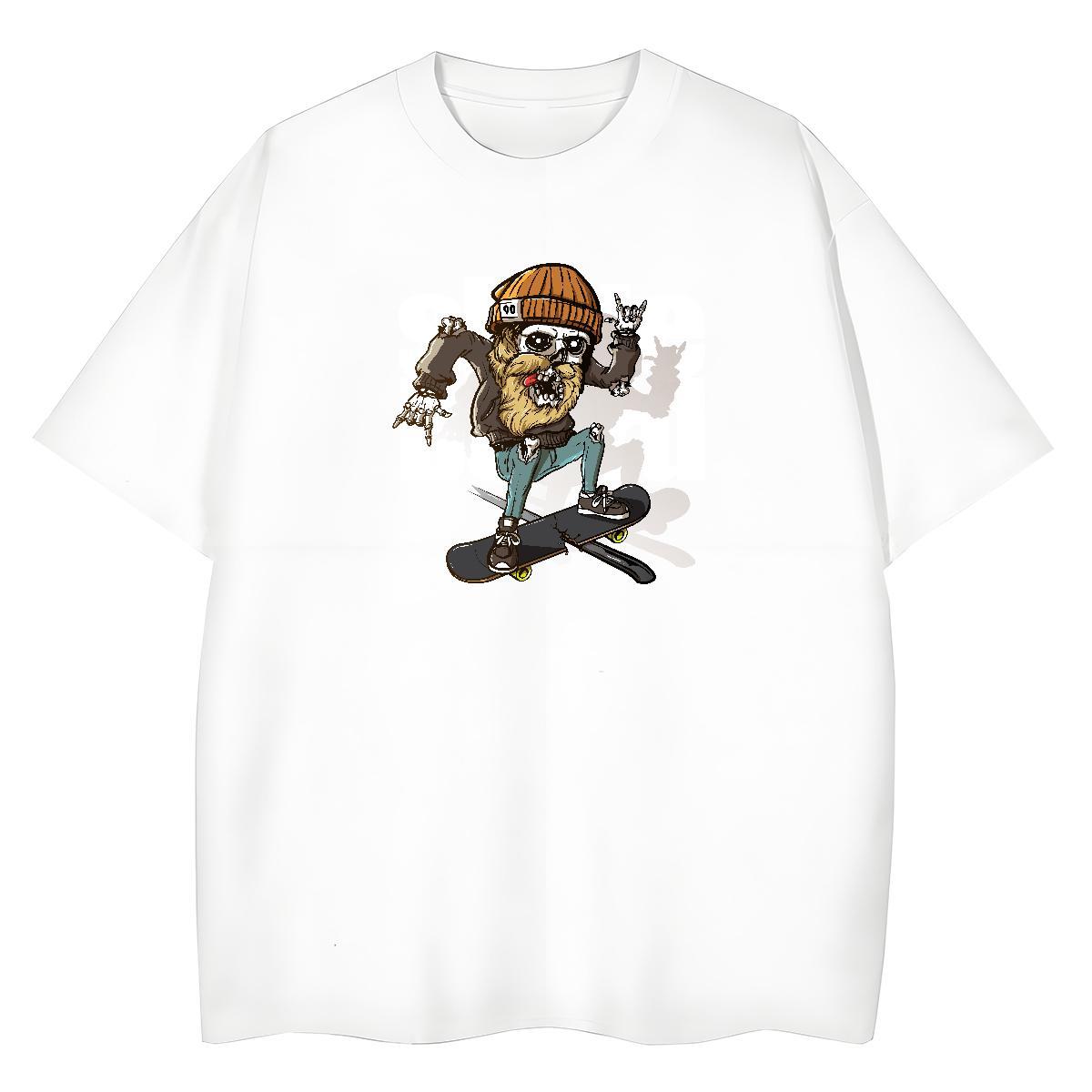 Popular T Shirts Men 230g Pure Cotton skull Street DIY Anime Breathable Men Tops Tees Fashion Design Tops Shirt