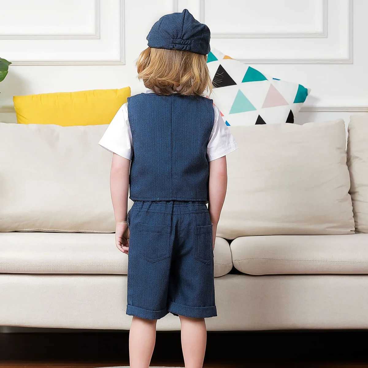 Baby boy costume with hat childrens wedding set baby birthday party baptismal attire gentlemens formal short sleeves 4 pieces W240823