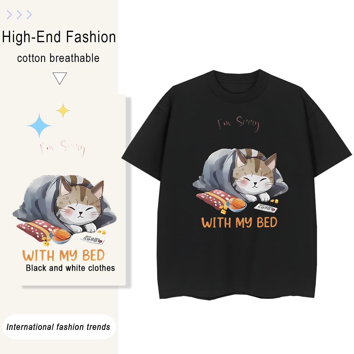 DIY Men Tees cat Casual 230g 100% Cotton Top Tees Breathable Crew Neck Classic Man T Shirts Customized