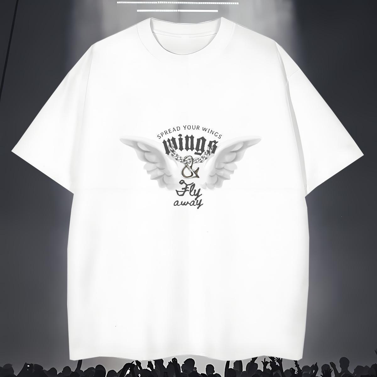 Brand Man T Shirts 100% Cotton 230g wing Casual Beach Black Oversized Crew Neck Breathable Men Clothes T-Shirt 2024 New Tops