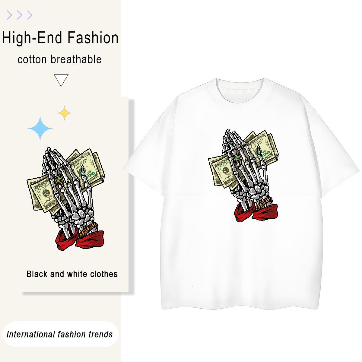 High Quality T shirt 100% Cotton 230g skull Spring Summer Oversized 4XL Breathable Short Sleeve Tshirt for Man Woman Classic Casual Clothings