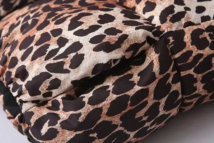 Women's Down Parkas Fashion leopard print crop cotton jacket womens stand up collar long Slve zipper paddle coat 2024 winter Y2k casual high T-sh