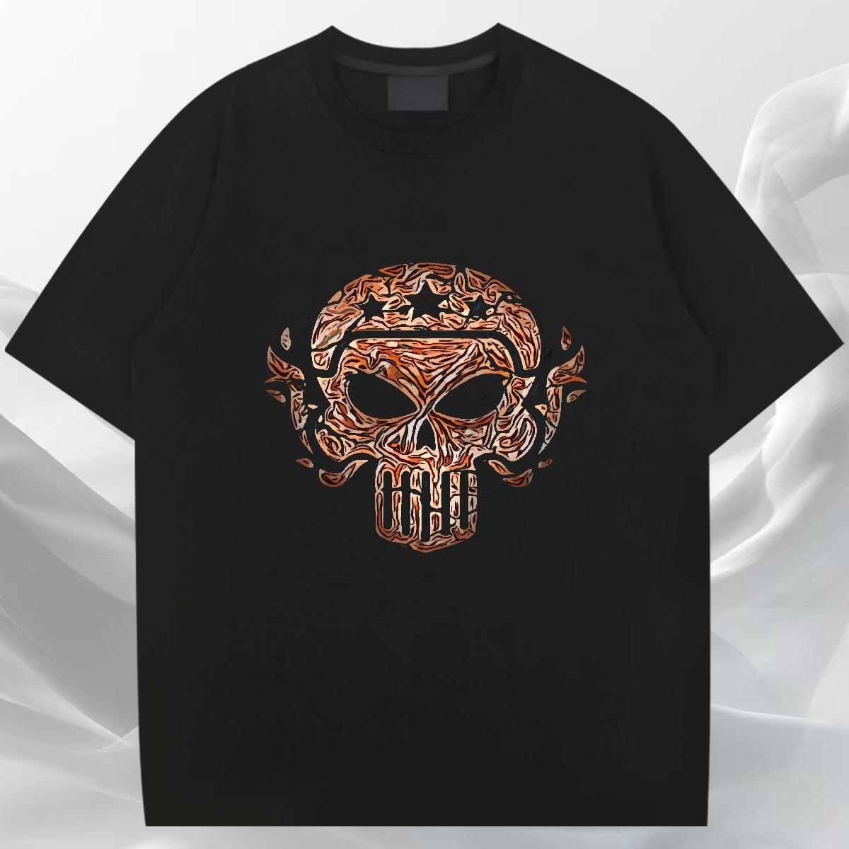 Classic T-Shirts 100% Cotton 230g skull Spring Summer Floral Print O-Neck Short Sleeve Men Tops Tees Fashion Tops Shirt