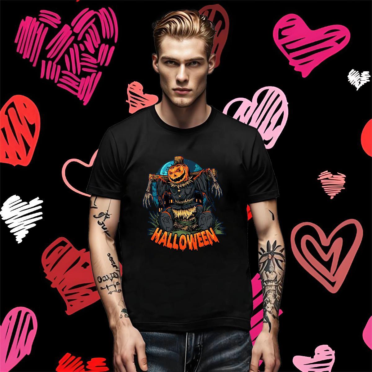Fashion Casual Mens Tshirts halloween Anime Printing Street 230g 100% Cotton Tops Tees O Neck Short Sleeves Brand Mens T Shirts DIY Anime