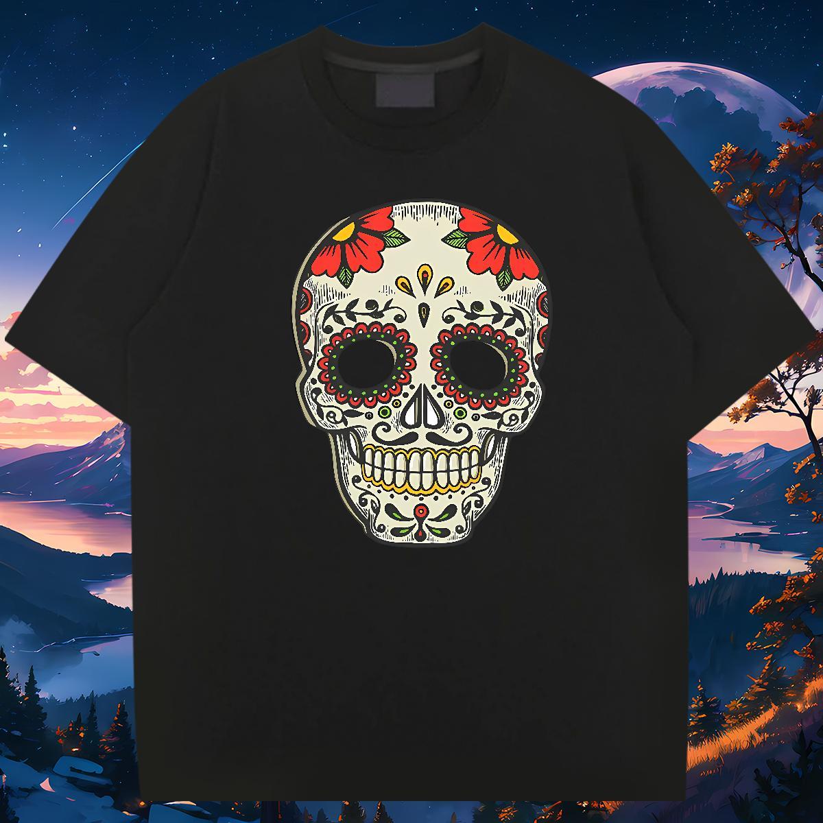 Free Shipping T Shirt For Man 230g Cotton skull Outdoor Asian Size Breathable Tshirts Fashion Design Tops Tees