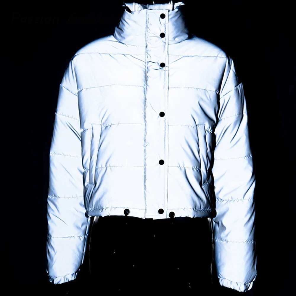 Women's Down Parkas Winter Women Reflective Parkas Down Jackets Thick Oversized Cool Bling Luminous Overcoats Down Jacket Chaquetas Mujer Inviern