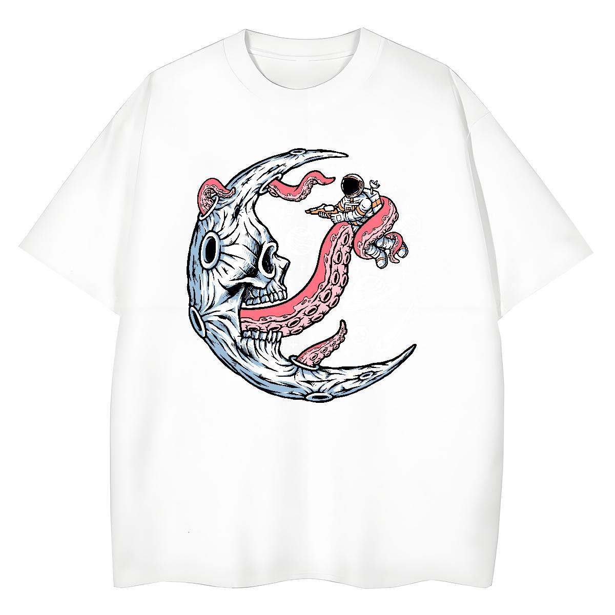 Loose fit Women Tees 230g Pure Cotton spaceman Sports Street Wear Woman T Shirts Breathable Soft DIY Anime Printed Polos